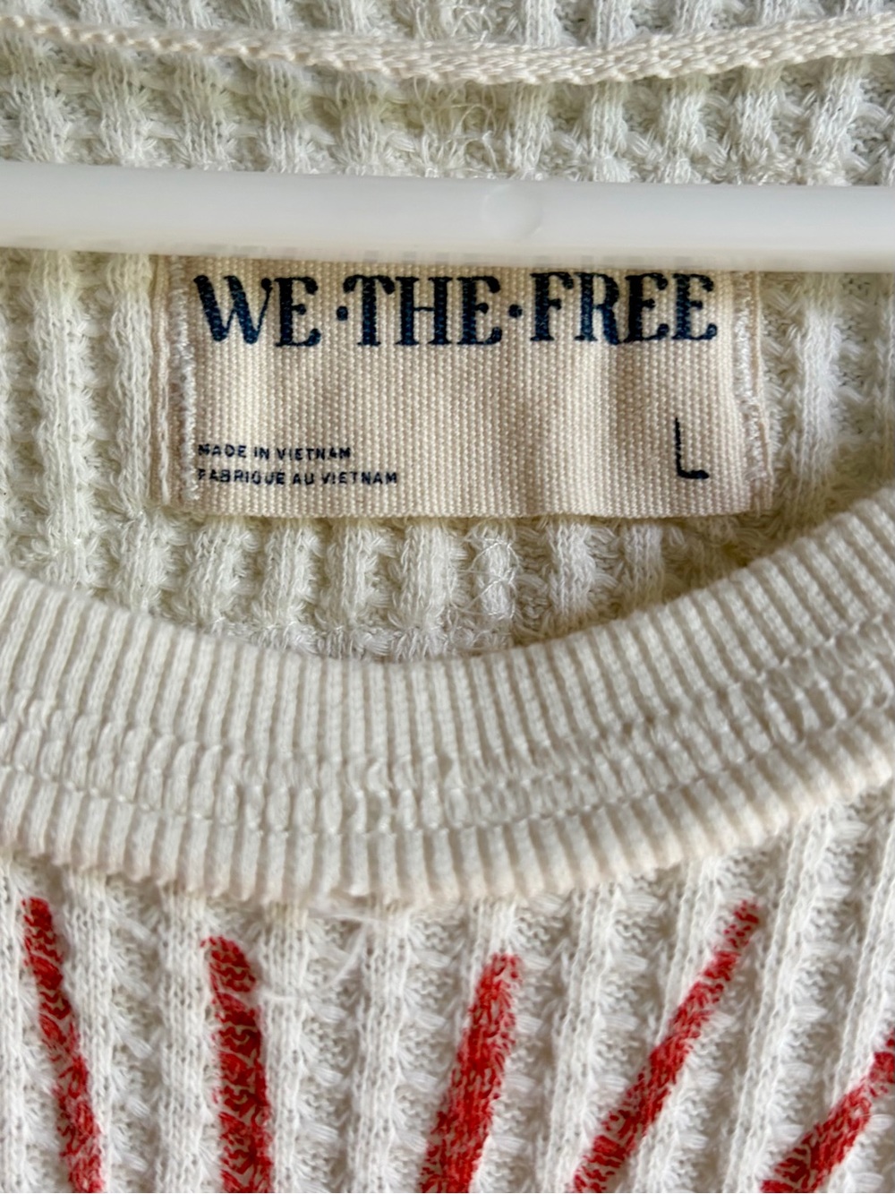 We The Free Cream Waffle-Knit Crew Sweater with Red Heart Graphic - Picture 3 of 7